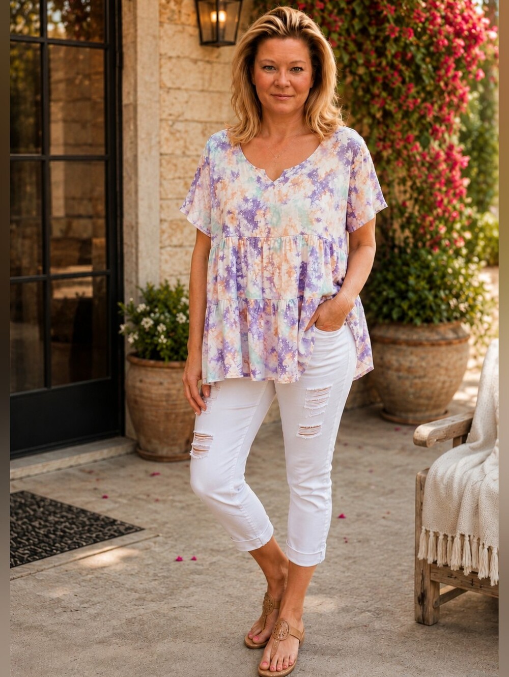torrid Pastel Tie-Dye Peplum V-Neck Top - Lavender, Mint & Peach